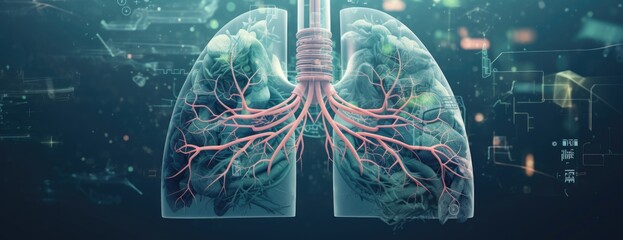 Cutting-edge healthcare with a futuristic approach, centered on advanced medical research and innovation for lung health. - obrazy, fototapety, plakaty