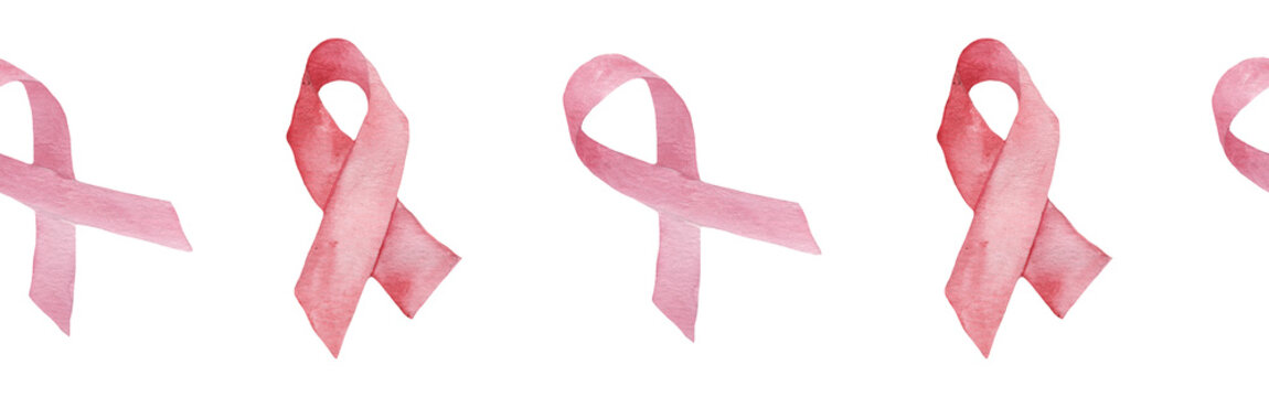 Watercolour illustration of waving ribbon border. Hand drawn watercolor border on white backdrop, isolated border for design.World cancer day.