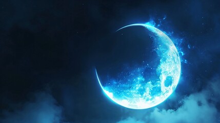 Realistic blue crescent moon of Eid