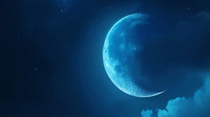 Obraz na płótnie Canvas Realistic blue crescent moon of Eid