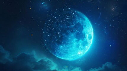 Realistic blue crescent moon of Eid