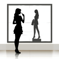 Window shopper looking at a display isolated on white background, simple style, png
