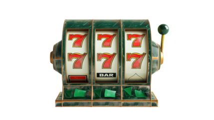 old green casino slots machine with number 7s 