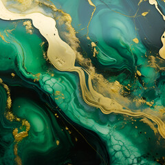 Abstract background of spilled epoxy resin of sapphire color with gold elements. Abstract...