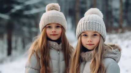 Two sisters in warm hats