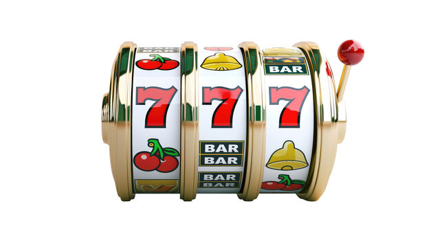 golden casino slots machine with number 7s, transparent background