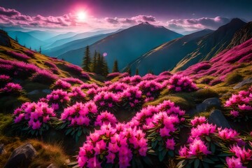  mountains covered with pink flowers