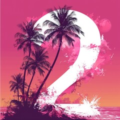 Fototapeta na wymiar Capital letter or number with Coconut trees, palm trees and beach