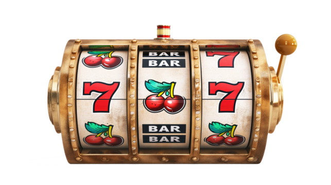 stone casino slots machine with number 7s, transparent background
