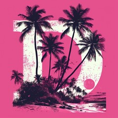 Capital letter or number with Coconut trees, palm trees and beach