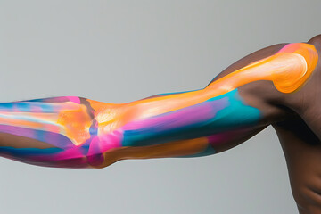 person with a pain - man has injury at his elbow, in the style of vibrant color gradients, - paint painted bones