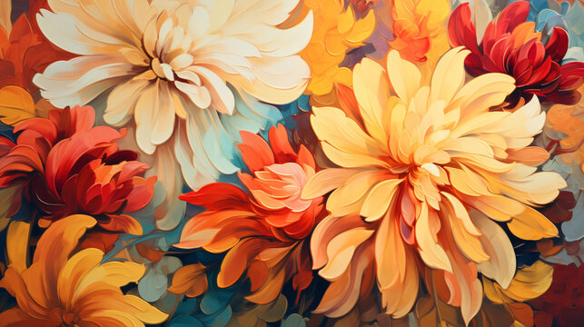Abstract oil painting of colorful flower with orange