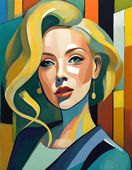 Artistic portrait of white blonde woman. Concept of modern art portrait. 