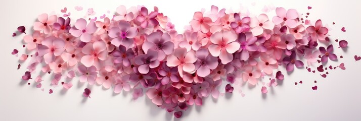 Gradient Heart of Flowers: Delicate Pink Blooms on Light Background - Valentine's Day Concept