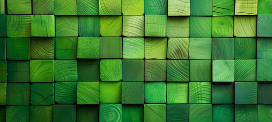 grüne Holzwürfel nebeneinander - obrazy, fototapety, plakaty