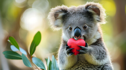Koala with Red Heart Australian Valentine Celebration