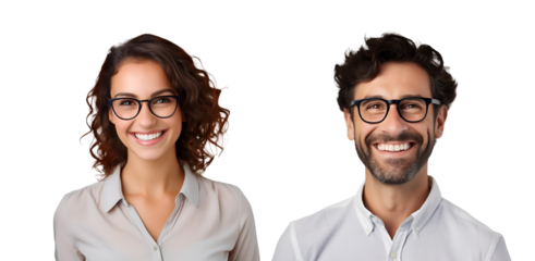 Set of smiling teacher: glasses-wearing man and happy woman, Isolated on Transparent Background, PNG