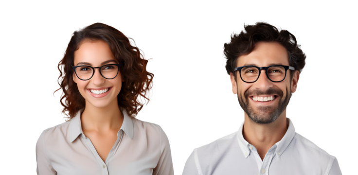 Set of smiling teacher: glasses-wearing man and happy woman, Isolated on Transparent Background, PNG