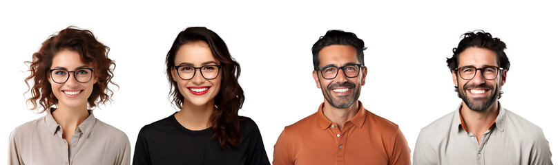 Set of happy teacher in glasses: man and woman with smiles, Isolated on Transparent Background, PNG - obrazy, fototapety, plakaty