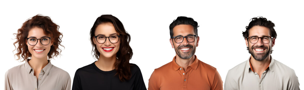Set of happy teacher in glasses: man and woman with smiles, Isolated on Transparent Background, PNG