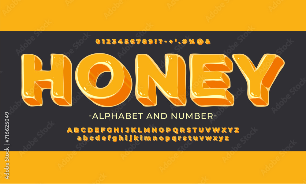 Poster the honey alphabet is similar to caramel or butterscotch. jelly font in yellow color. set contains b