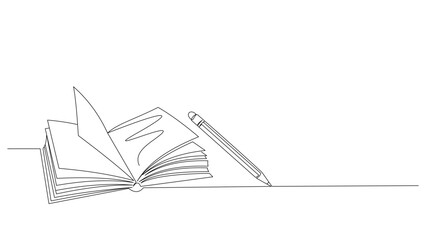 Book and Pen. Thin contour in simple linear style. Editable stroke. Teacher's day element vector illustration