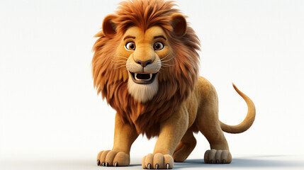 3d animated cartoon lion white background - obrazy, fototapety, plakaty