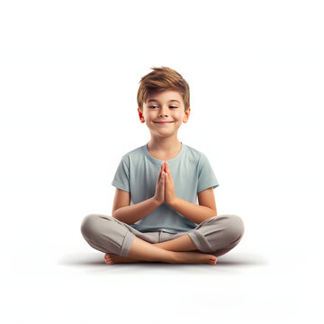 Youngster practicing yoga or meditation, representing mindfulness isolated on white background, isometry, png
