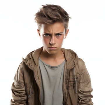 Teenage boy frequently losing his temper over minor issues isolated on white background, vintage, png
