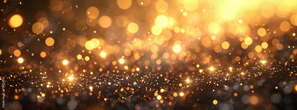 Aufkleber golden glowing magic: a shimmering abstract background of bright bokeh lights and sparkling glitter 