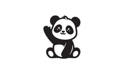 cute cartoonish panda waving his hand mascot logo icon , cute panda vector illustration