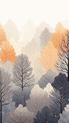vertical drawing pattern autumn forest in the style of softcolor softpastel