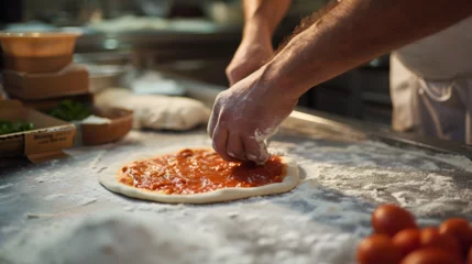 Foto op Aluminium process of elaboration to make pizza in a typical local of naples © AlphaStock