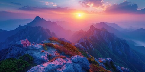wallpaper of mountain at sunset