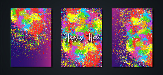 Happy Holi Indian Festival Banner, Colorful gulaal, powder color, party set luxury card with explosion patterned and crystals multicolors Background, vector illustration vibrant color template