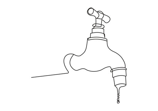 recommend clip art: faucet drop of water in continuous line art drawing style. Mixer tap with water drop black linear sketch isolated on white background. Vector illustration
                    