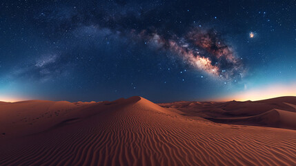 The Milky Way in the night sky over desert dunes 