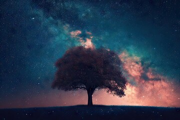 Obraz na płótnie Canvas A lone tree in the space, milky way is the background