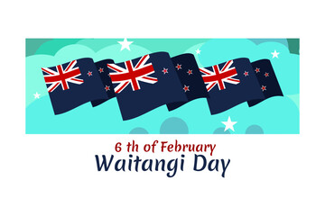 February 6, Happy Waitangi Day (New Zealand National Day) vector illustration. Suitable for greeting card, poster and banner.