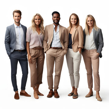 Group wearing coordinated outfits for an event isolated on white background, space for captions, png
