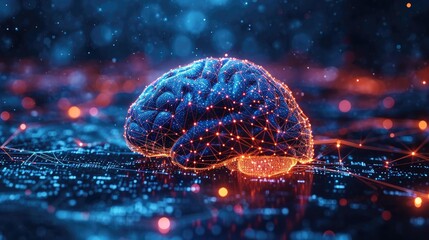 Human brain in cyberspace on light background - obrazy, fototapety, plakaty