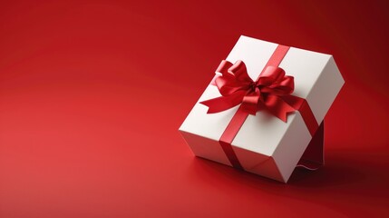 Surprise Awaiting in Open Gift Box: White Box with Red Ribbon on Rich Red Backdrop - Valentine's Day Concept