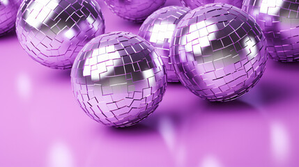 Pattern with mirrored disco balls on a lilac background