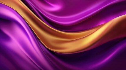 Fototapeta premium Abstract Background with 3D Wave Bright Silk Fabric. Gradient Combination Purple and Gold Colors 