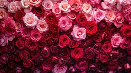 Lush Rose Gradient: Tight Red to Pink Arrangement in Velvety Petal Sea - Valentine's Day Concept