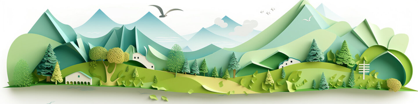 Fototapeta paper sculpture nature landscape row long background.