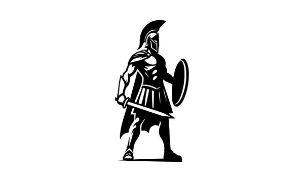 dominant, angry spartan mascot logo, black and white spartan logo , spartan silhouettes or vector