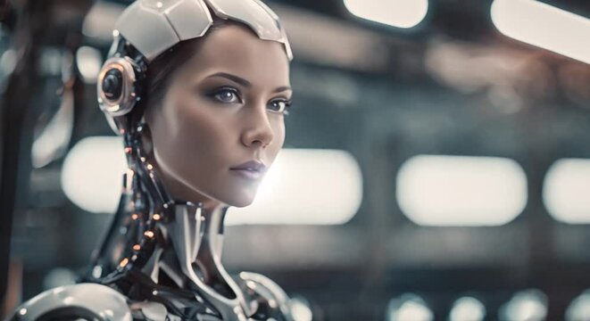 Portrait of woman ai robot Artificial intelligence concept