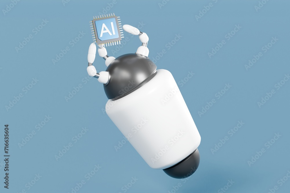 Poster 3d artificial intelligence chip concept or ai chip in robotic hand icon. generative ai concept, tech