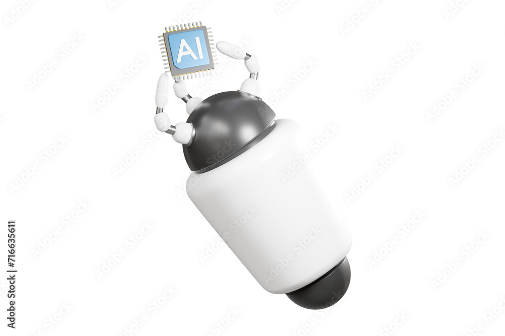 Aufkleber 3d artificial intelligence chip concept or ai chip in robotic hand icon. generative ai concept, tech